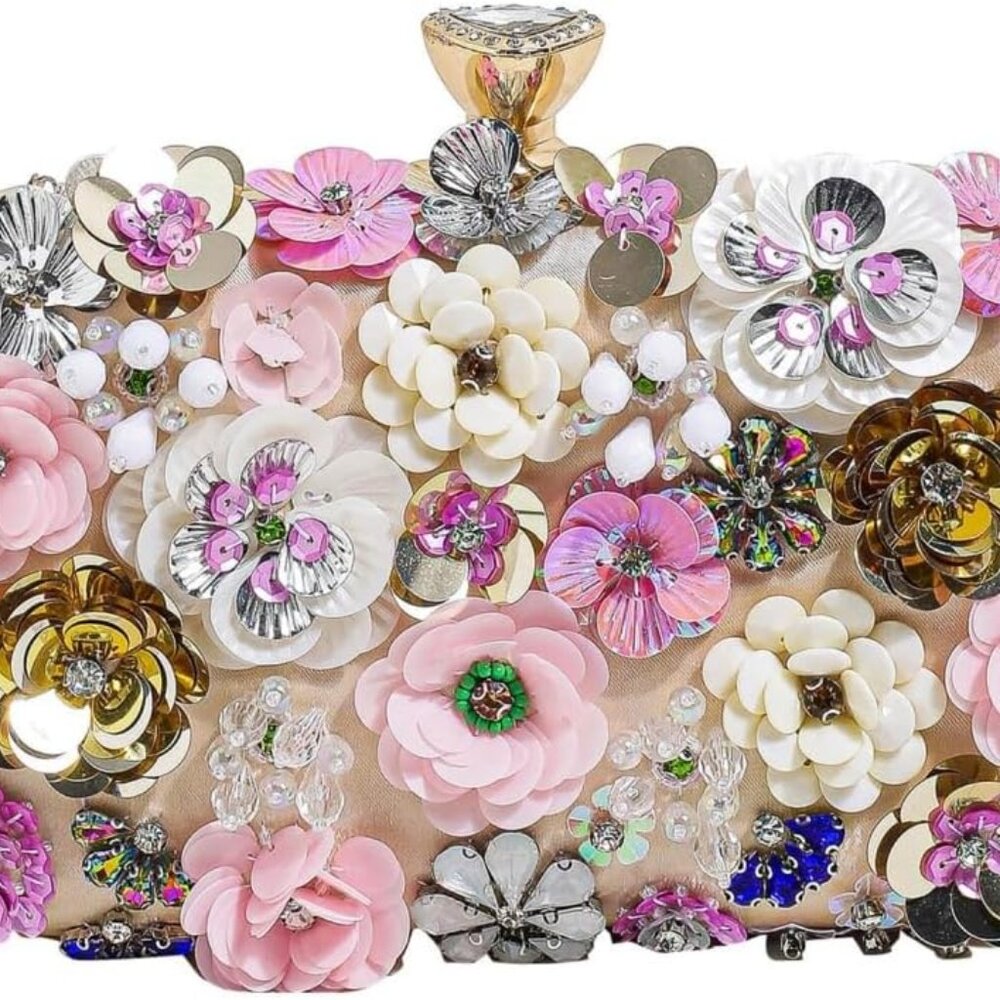 Evening Bag Beaded Clutch Purses for Women Flower Clutch Floral Purse Handbag We